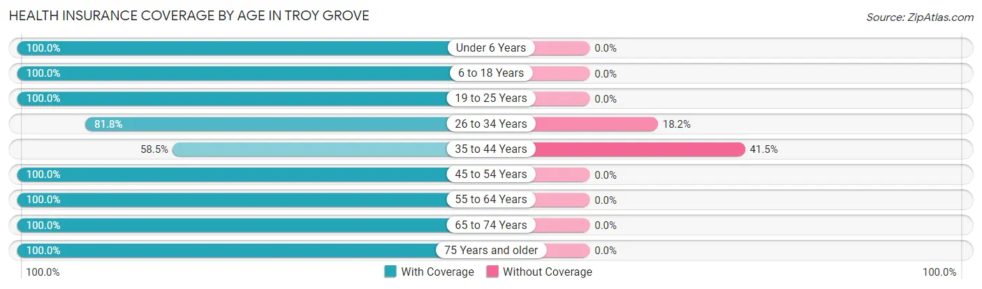 Health Insurance Coverage by Age in Troy Grove