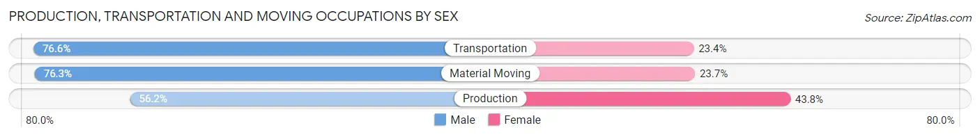 Production, Transportation and Moving Occupations by Sex in Bloomington