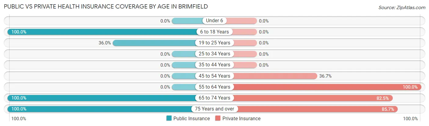 Public vs Private Health Insurance Coverage by Age in Brimfield