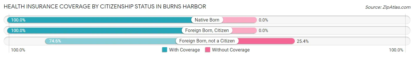 Health Insurance Coverage by Citizenship Status in Burns Harbor
