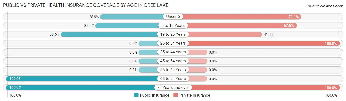 Public vs Private Health Insurance Coverage by Age in Cree Lake