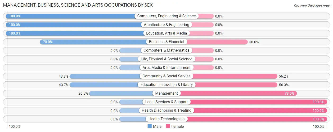 Management, Business, Science and Arts Occupations by Sex in De Motte