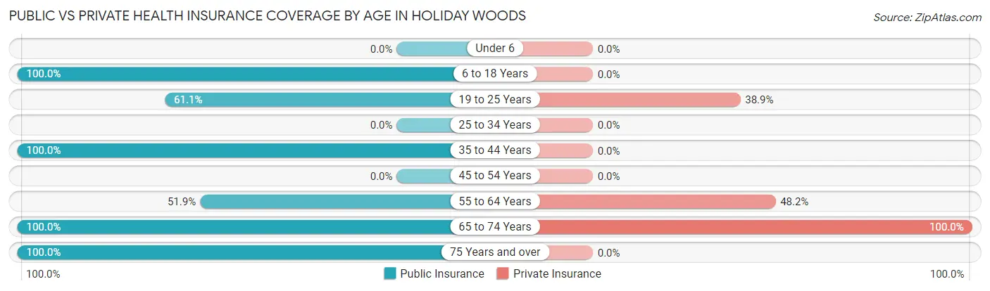 Public vs Private Health Insurance Coverage by Age in Holiday Woods