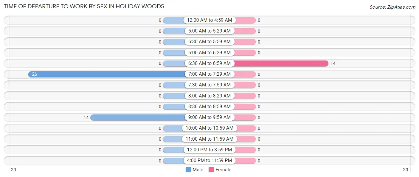 Time of Departure to Work by Sex in Holiday Woods