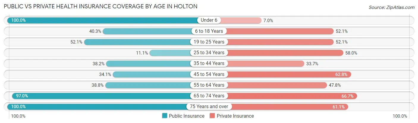 Public vs Private Health Insurance Coverage by Age in Holton