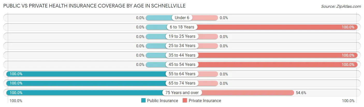 Public vs Private Health Insurance Coverage by Age in Schnellville