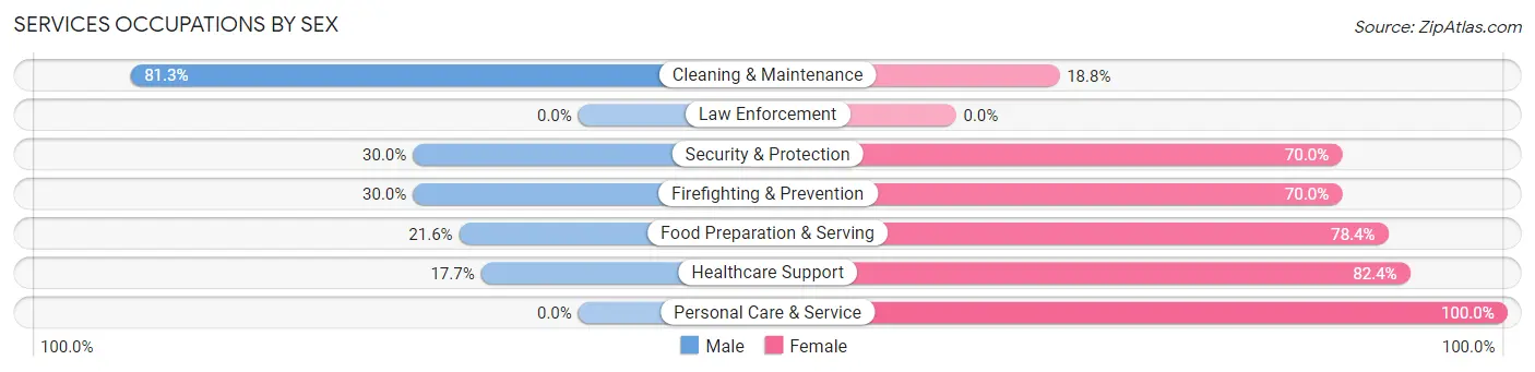 Services Occupations by Sex in St Leon