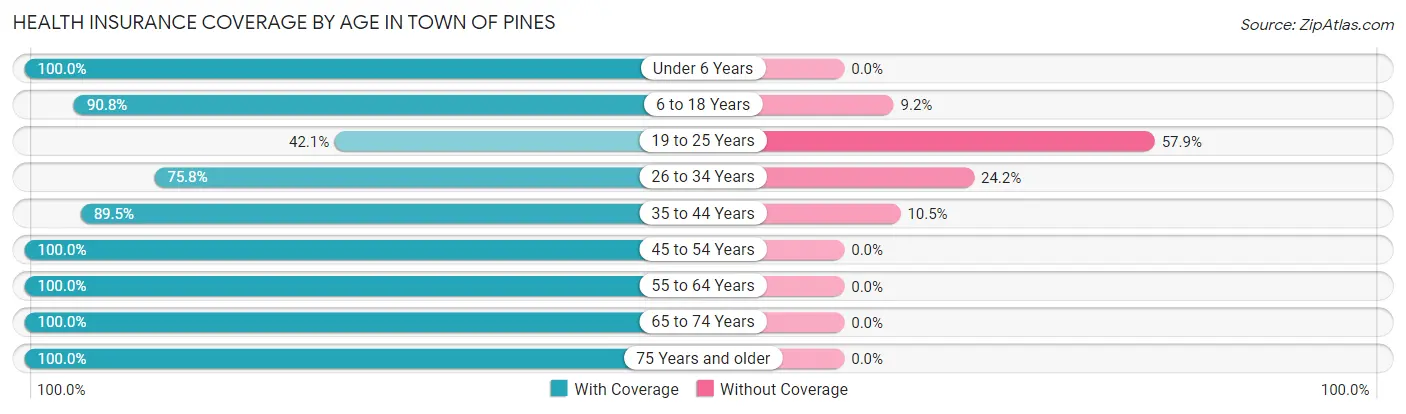 Health Insurance Coverage by Age in Town of Pines