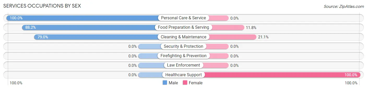 Services Occupations by Sex in West Baden Springs