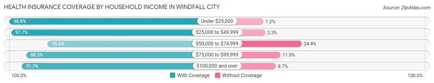 Health Insurance Coverage by Household Income in Windfall City