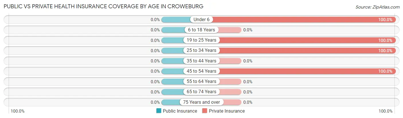 Public vs Private Health Insurance Coverage by Age in Croweburg
