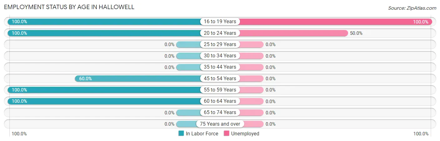 Employment Status by Age in Hallowell