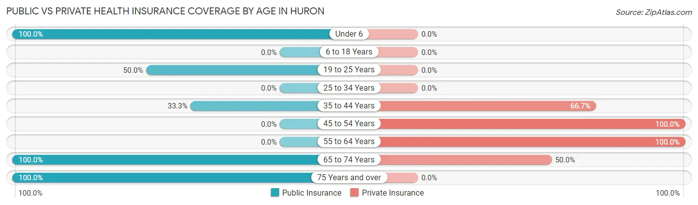 Public vs Private Health Insurance Coverage by Age in Huron