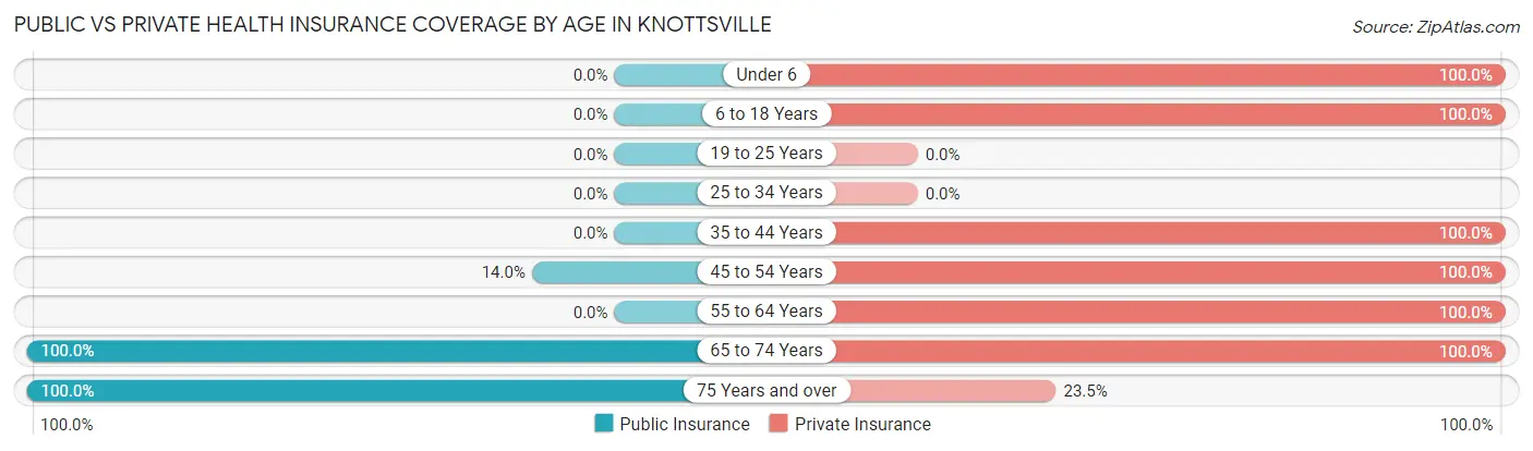 Public vs Private Health Insurance Coverage by Age in Knottsville
