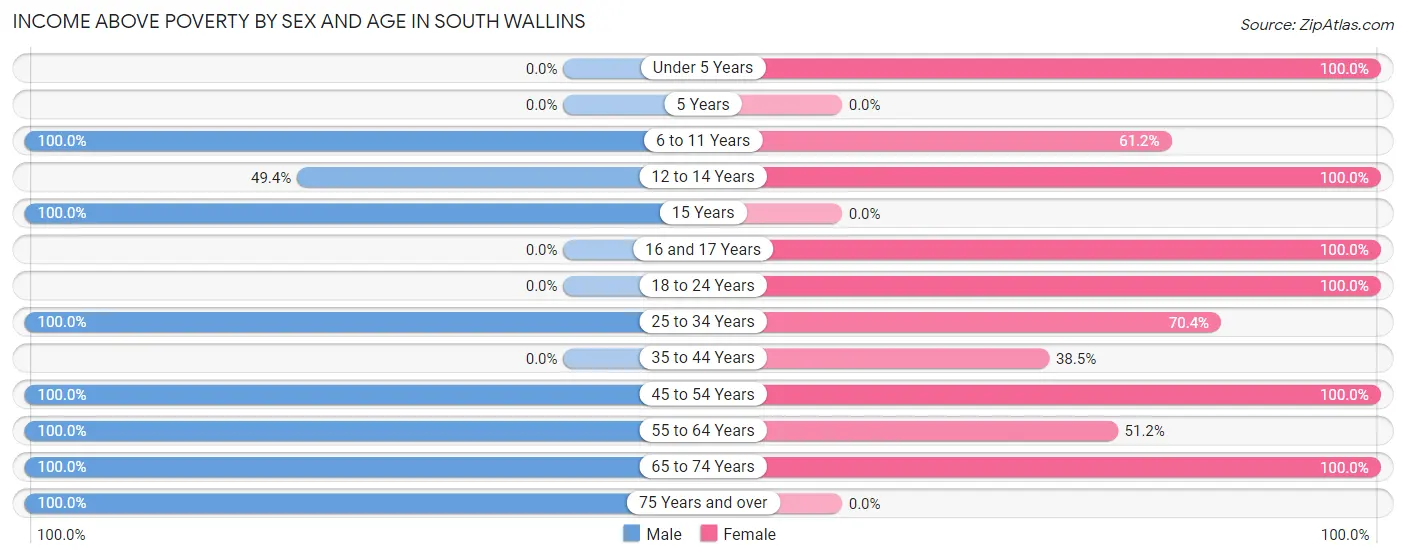 Income Above Poverty by Sex and Age in South Wallins