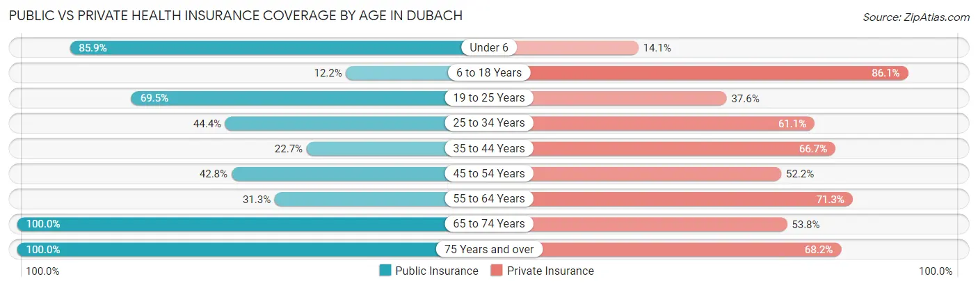 Public vs Private Health Insurance Coverage by Age in Dubach