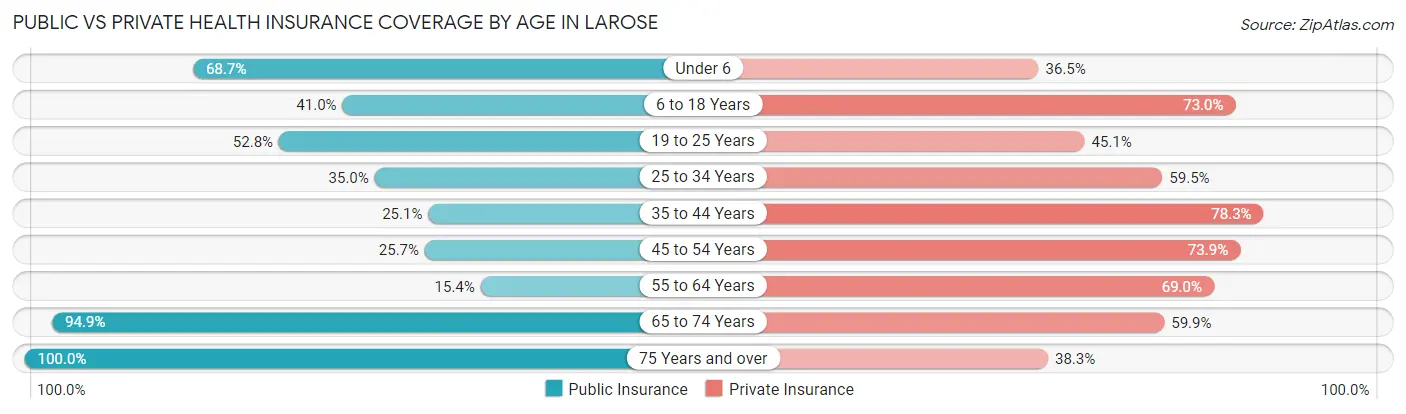 Public vs Private Health Insurance Coverage by Age in Larose