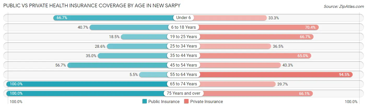 Public vs Private Health Insurance Coverage by Age in New Sarpy