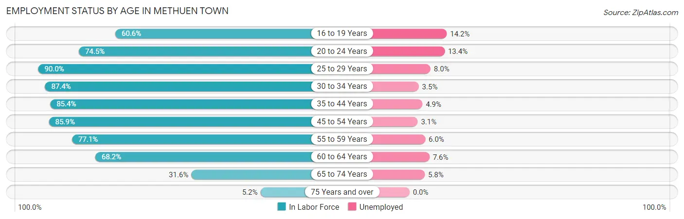 Employment Status by Age in Methuen Town