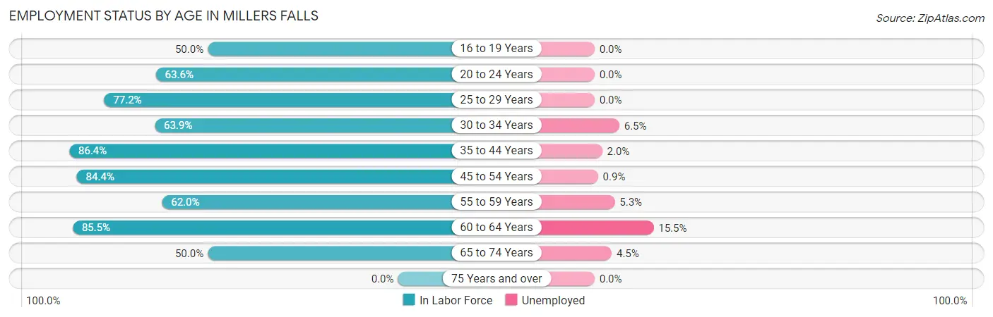Employment Status by Age in Millers Falls
