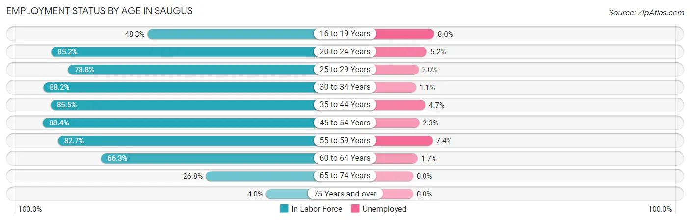 Employment Status by Age in Saugus