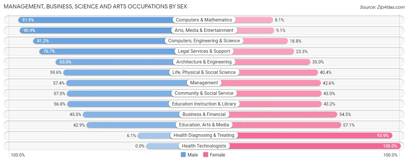 Management, Business, Science and Arts Occupations by Sex in Southbridge Town