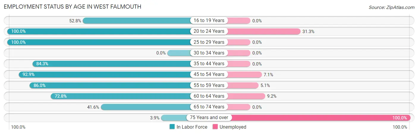Employment Status by Age in West Falmouth