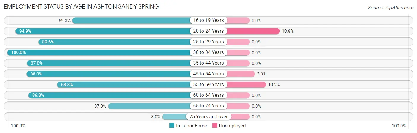 Employment Status by Age in Ashton Sandy Spring