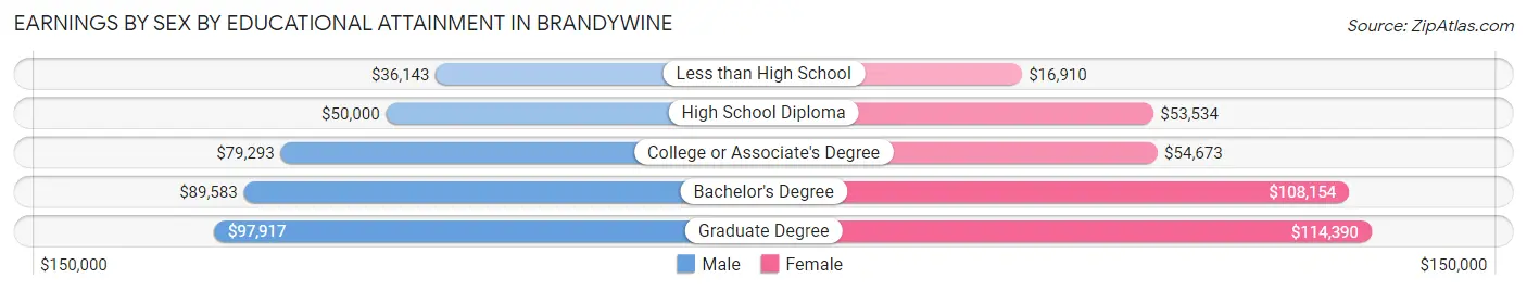 Earnings by Sex by Educational Attainment in Brandywine