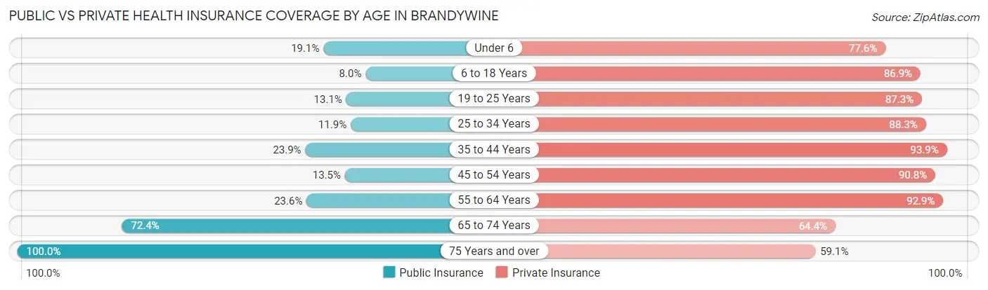 Public vs Private Health Insurance Coverage by Age in Brandywine