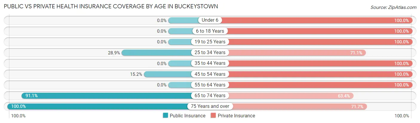 Public vs Private Health Insurance Coverage by Age in Buckeystown