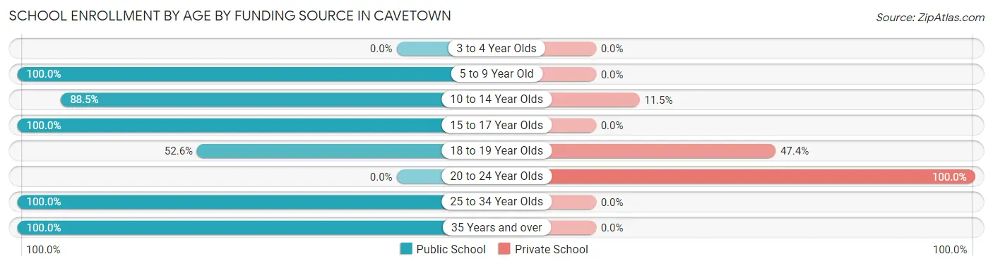 School Enrollment by Age by Funding Source in Cavetown