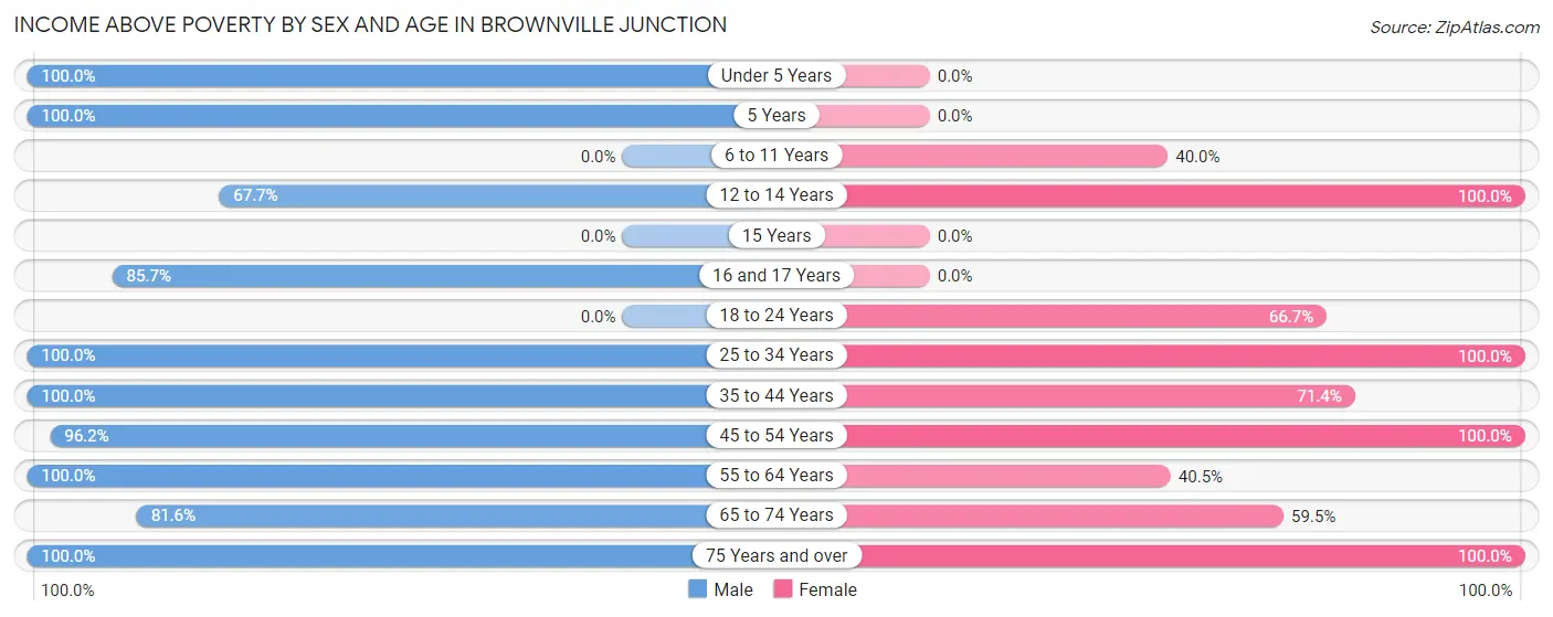 Income Above Poverty by Sex and Age in Brownville Junction