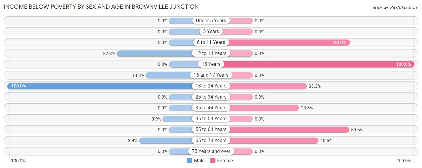 Income Below Poverty by Sex and Age in Brownville Junction