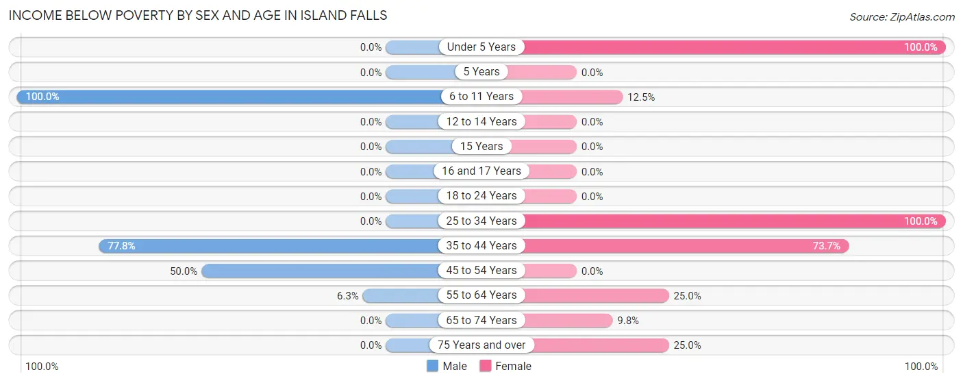 Income Below Poverty by Sex and Age in Island Falls