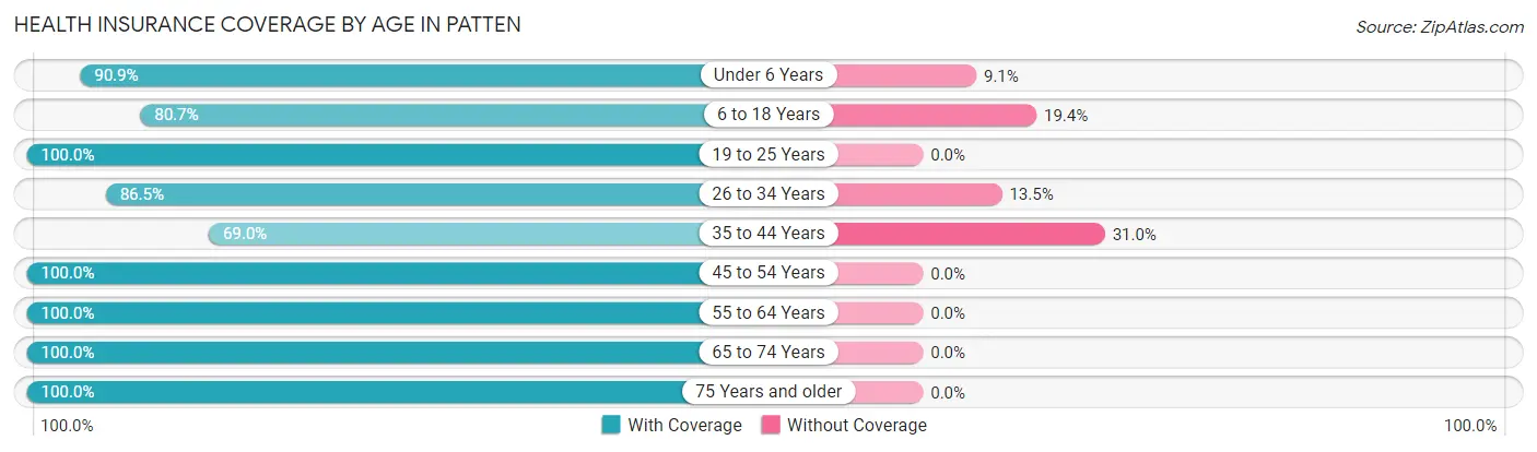 Health Insurance Coverage by Age in Patten