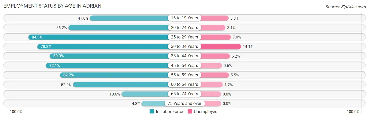 Employment Status by Age in Adrian