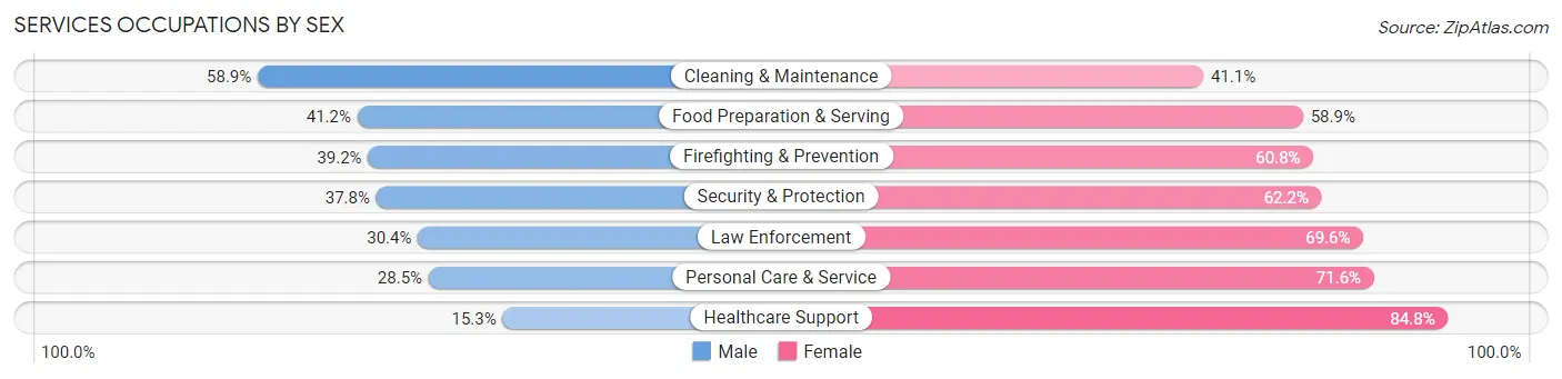 Services Occupations by Sex in Ann Arbor