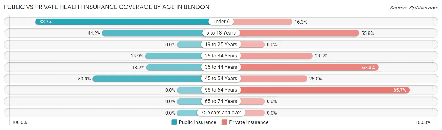 Public vs Private Health Insurance Coverage by Age in Bendon