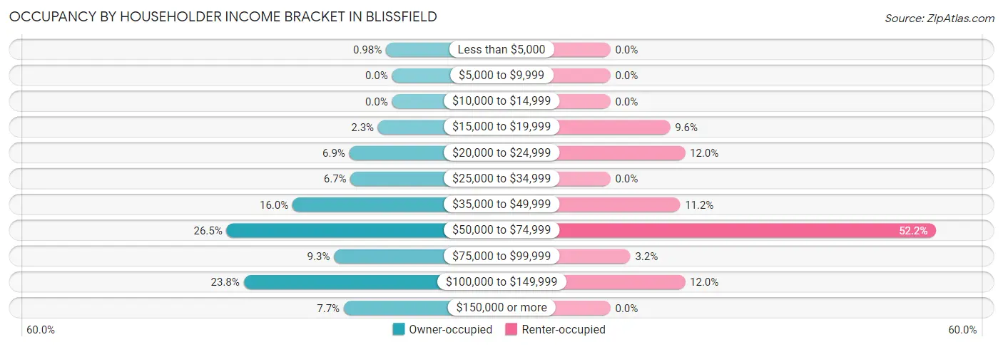 Occupancy by Householder Income Bracket in Blissfield