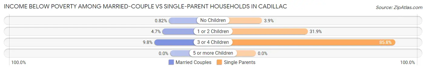 Income Below Poverty Among Married-Couple vs Single-Parent Households in Cadillac