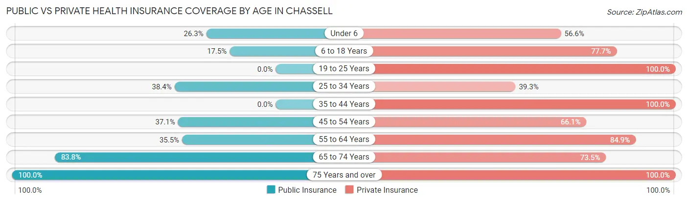 Public vs Private Health Insurance Coverage by Age in Chassell