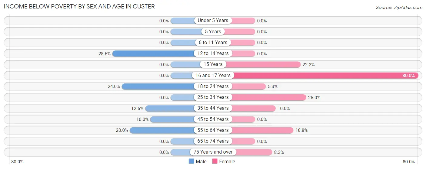 Income Below Poverty by Sex and Age in Custer