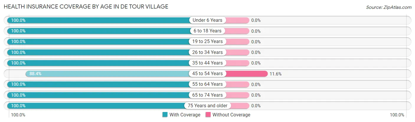 Health Insurance Coverage by Age in De Tour Village