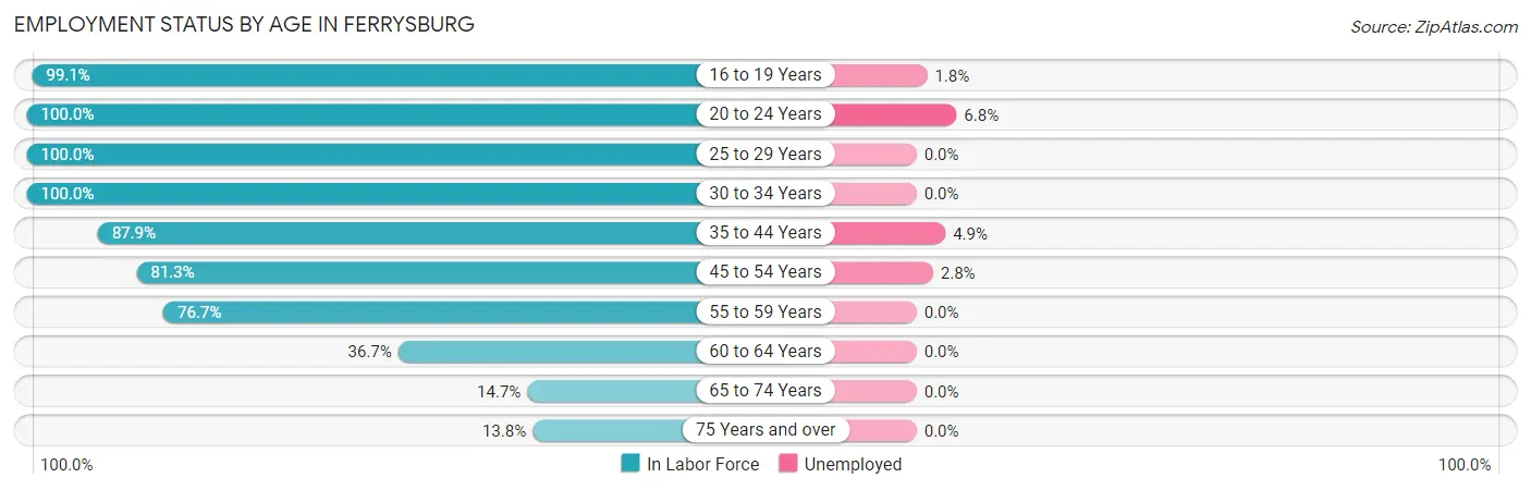 Employment Status by Age in Ferrysburg