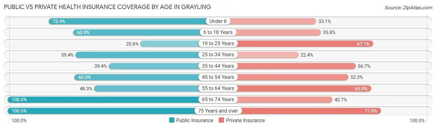 Public vs Private Health Insurance Coverage by Age in Grayling