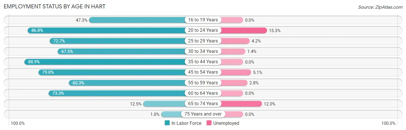 Employment Status by Age in Hart