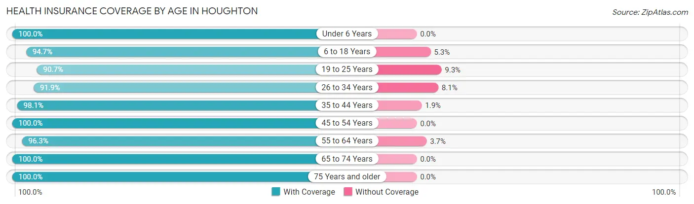 Health Insurance Coverage by Age in Houghton