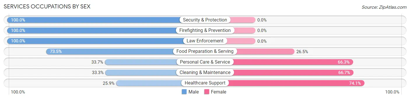 Services Occupations by Sex in Huntington Woods