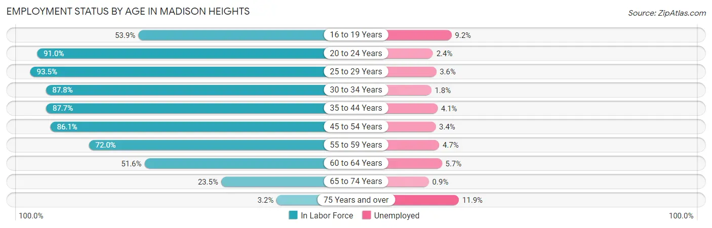 Employment Status by Age in Madison Heights